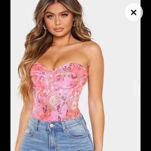 Pretty Little Thing Pink Jacquard Satin Corset